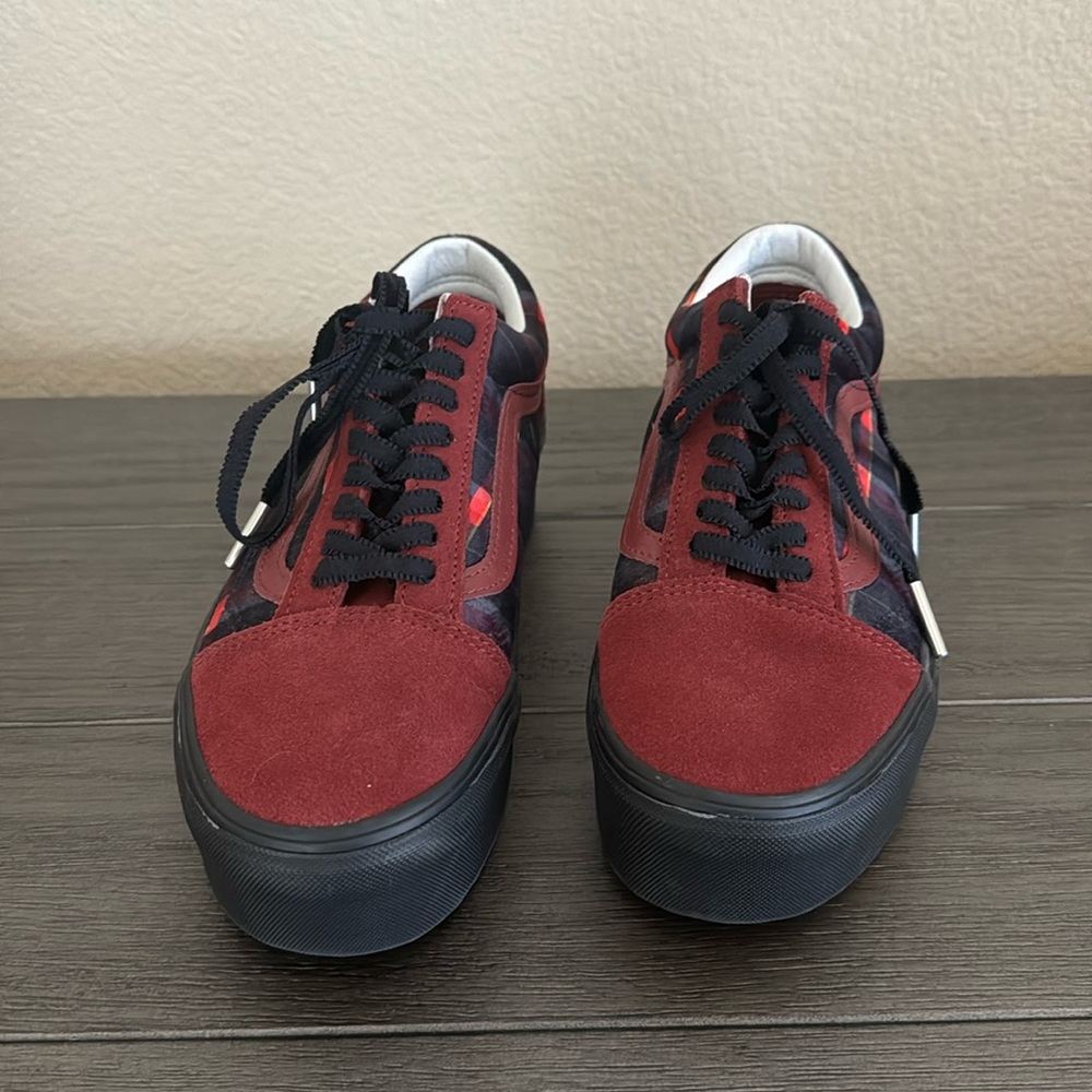 Red and black platform vans. Never worn